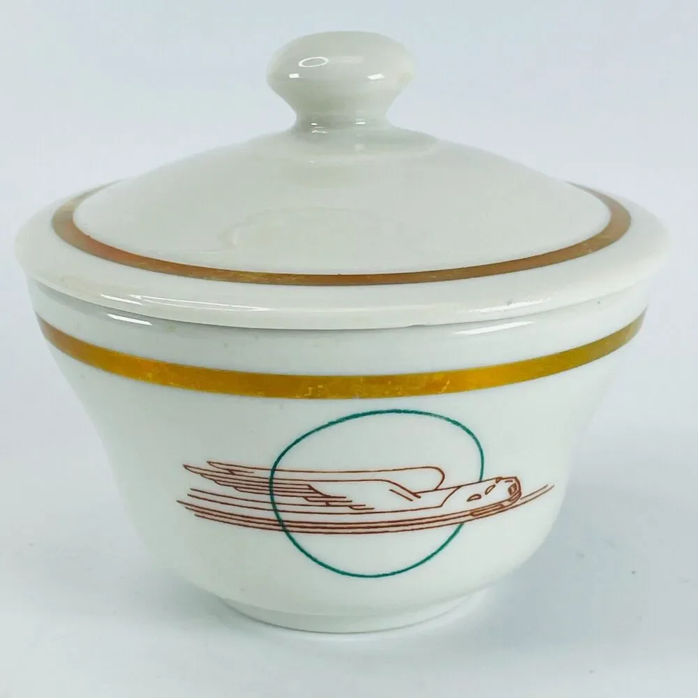 Vtg Union Pacific Railroad UPRR Winged Streamliner China Sugar Soup Bowl Cup Lid